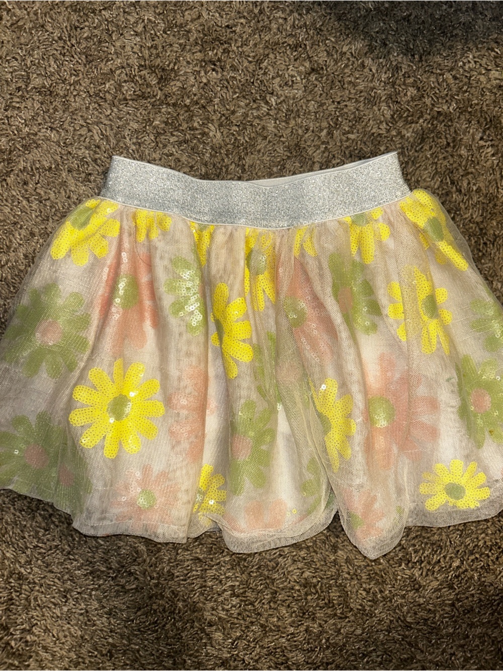 Disney Yellow Floral Tulle Skirt with Silver Waistband